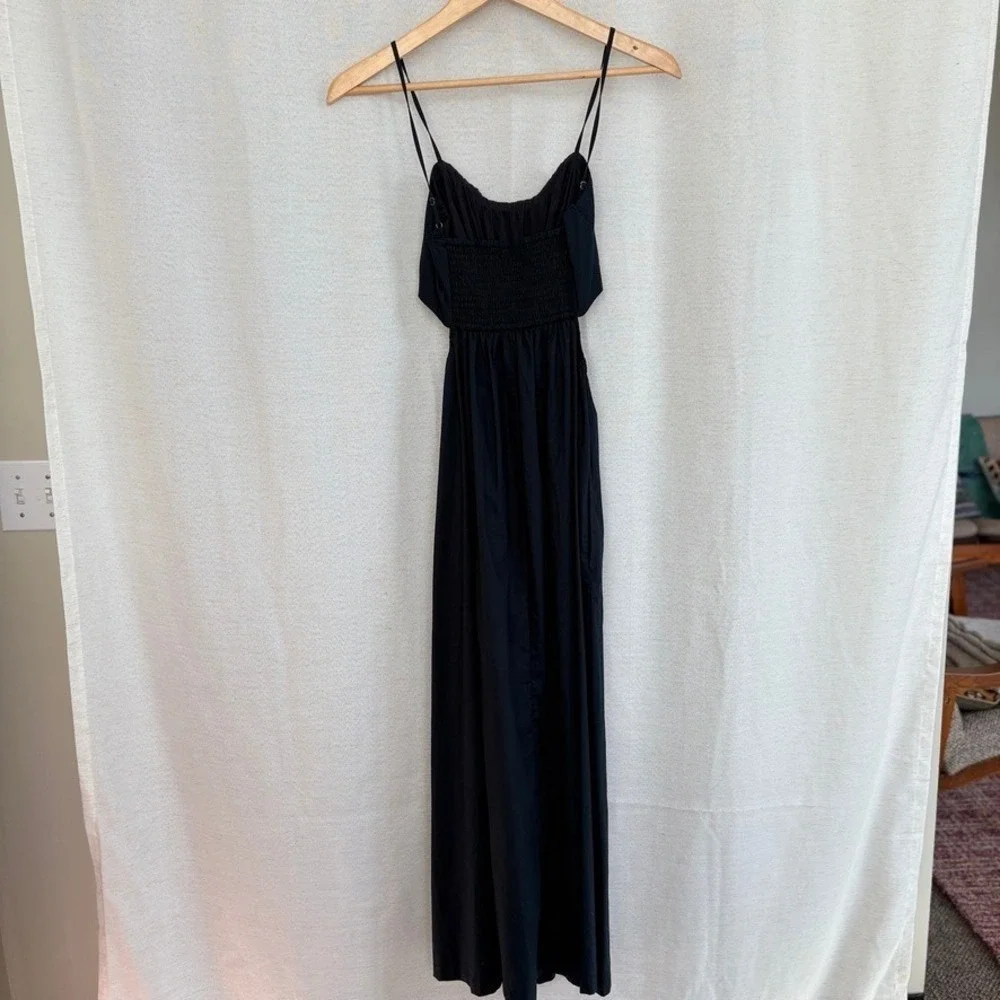 Abercrombie & Fitch Bubble Top NAVY Maxi Dress Cutout Spaghetti Straps Pockets M